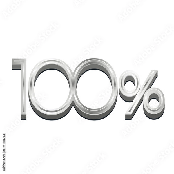 Obraz 3D Rendered Silver Metallic Text "100%" - Chrome Percentage Symbol Isolated on White for Sales and Discount