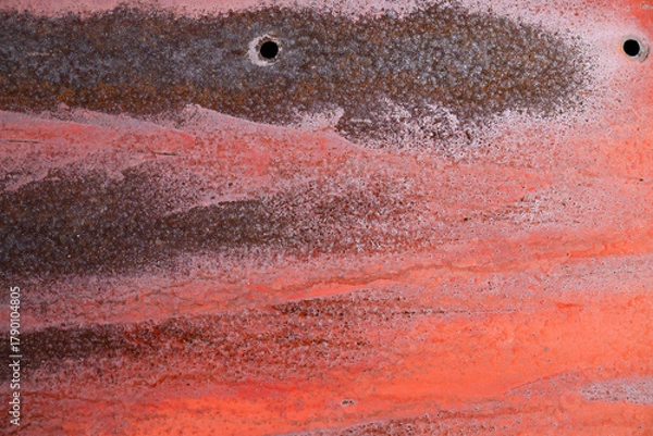 Obraz Very old orange metal door with rusty texture