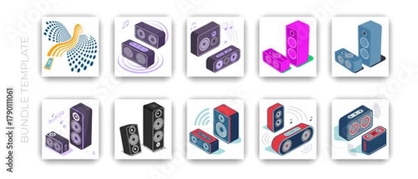 Obraz Wireless Speaker Isometric Icon Set