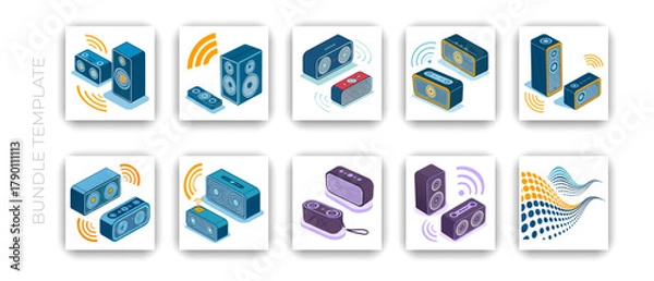 Obraz Wireless Speaker Isometric Icon Set