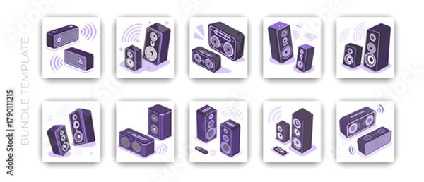 Obraz Wireless Speaker Isometric Icon Set