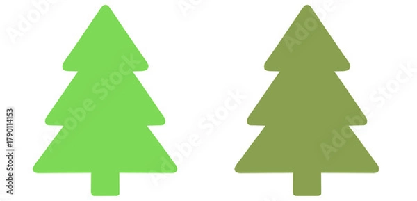 Fototapeta Simple Green Tree Icons: Duo of Stylized Evergreen Trees in Different Shades on White Background