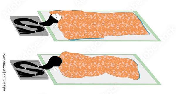 Obraz 平安時代風の若い女性が寝床で物思いにふけり眠るイラスト