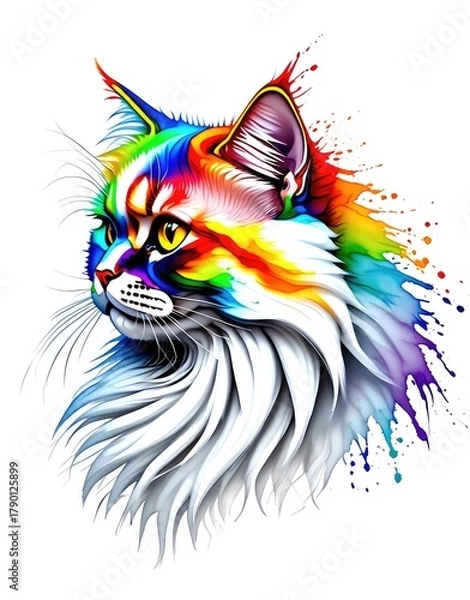 Obraz Colorful cat portrait with rainbow colors and artistic watercolor effect