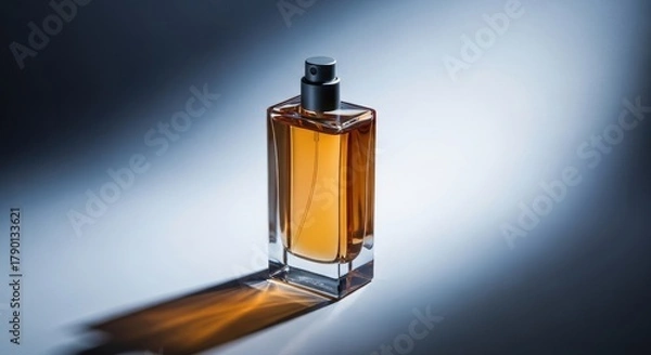 Fototapeta Illustration of elegant perfume bottle isolated on a dark background with dramatic lighting
