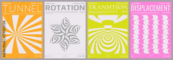 Fototapeta 3D wavy pattern. Tunnel. Optical illusion. Abstract striped background. Black and white cover design template. Illustration for brochure, poster, flyer, poster, diary, notebook or notepad.