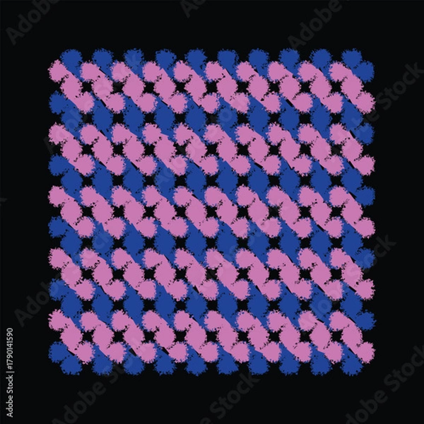 Fototapeta Pink and Blue Paint Splatter Pattern in Diagonal Grid – Optical Illusion Abstract Art