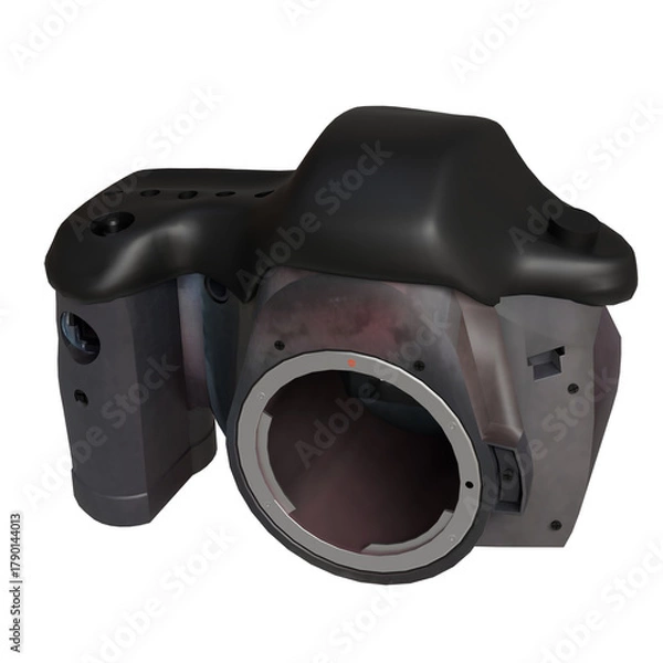 Fototapeta 3D Render of an Aluminum Alloy DSLR Camera Body – Diagonal Angled View