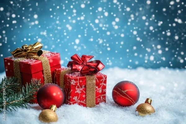 Obraz christmas background with gift boxes and balls