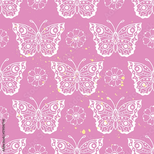 Fototapeta butterfly pink pattern. Lineart Vector illustration. Magic celestial witchcraft symbol. Hand drawn