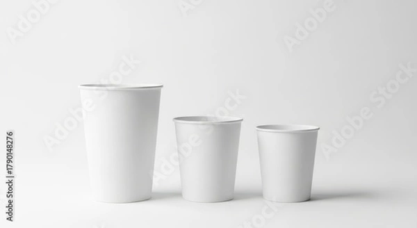 Fototapeta Illustration of three white paper cups of different sizes