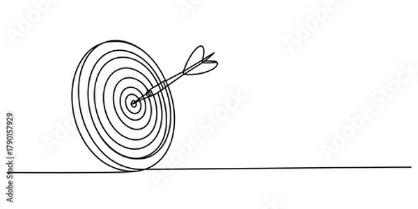 Obraz Single line art dart hitting bullseye goal achievement concept