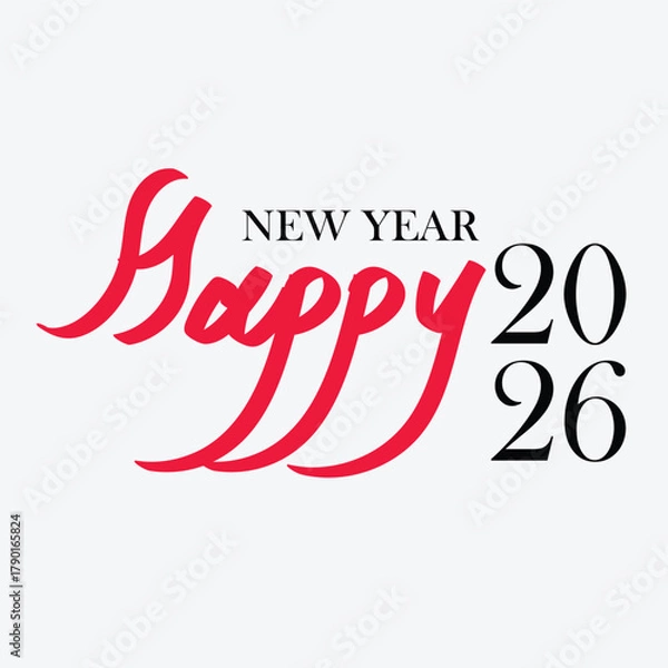 Fototapeta Stylized Vector of Happy New Year 2026 Text with Cursive and Serif Fonts for Festive Celebration Design