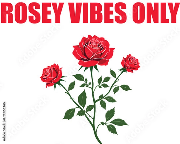 Fototapeta Vector Illustration of Three Red Roses with Green Leaves and Stems for Floral and Positive Design Themes