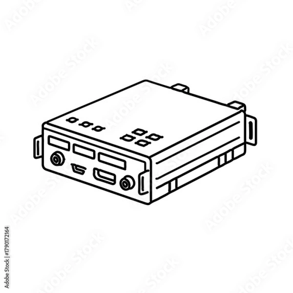 Fototapeta Multi-port interface control box vector illustration in clean outline design for connectivity and electronic configuration layouts