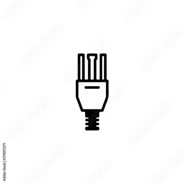 Obraz Three-pin electrical plug connector vector illustration in clear outline style for wiring, installation, and electronics product usage
