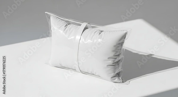 Fototapeta Minimalist white pillow on a white surface with geometric shadows