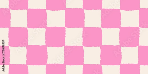 Fototapeta Seamless Checker Pattern With Irregular Pink Squares In Preppy Indie Trendy Style
