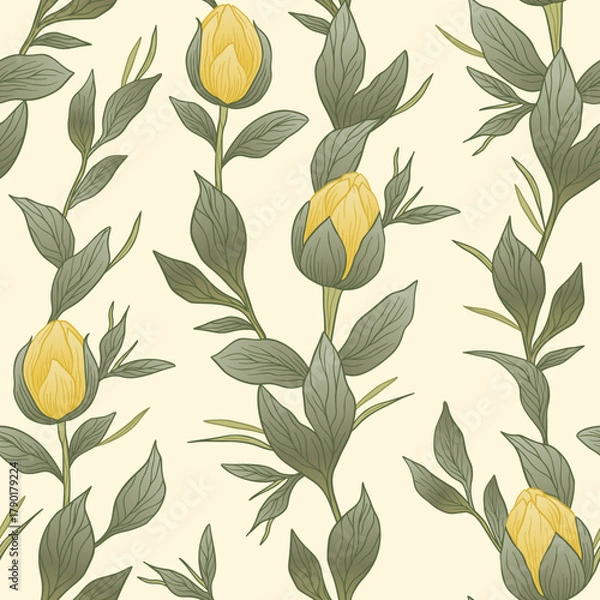 Obraz Vintage Floral Seamless Pattern With Peony Rose And Leaves In Luxury Aesthetic Cottagecore Boho Vector