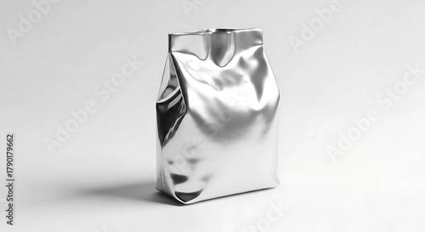 Fototapeta Blank silver foil pouch packaging on a white background