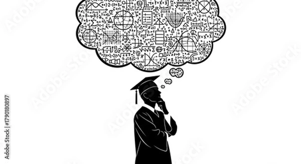 Fototapeta Student graduation thinking about math and science formulas idea