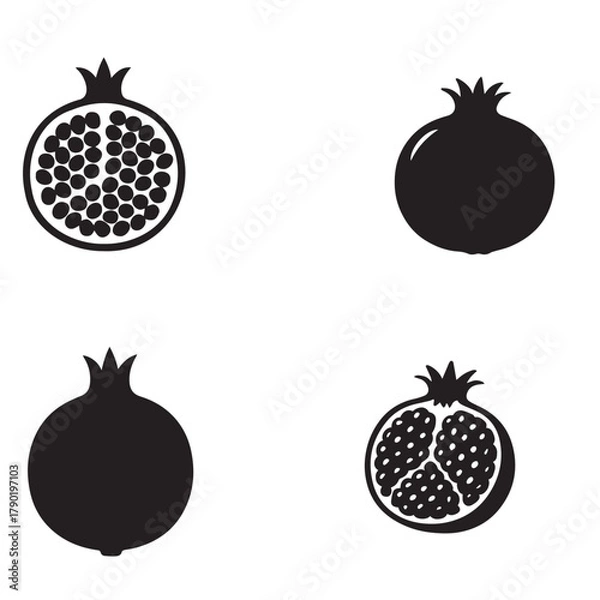 Obraz Pomegranate Silhouette Vector Illustration Isolated on White Background