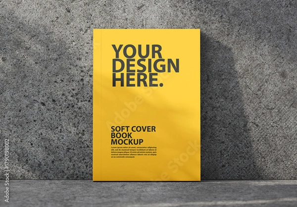 Obraz Soft cover book mockup front view with shadows from plant