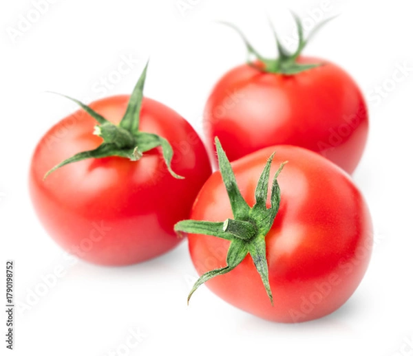 Fototapeta three cherry tomatoes on a white isolated background