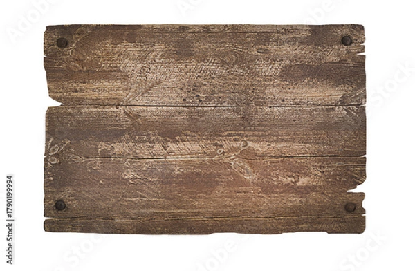 Fototapeta Wooden rustic sign nailed with nails on a white isolated background