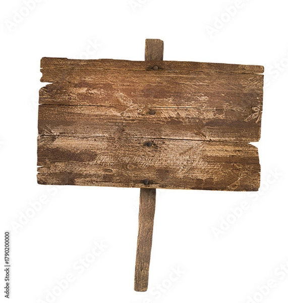 Fototapeta Blank rustic wooden sign with nails on white isolated background