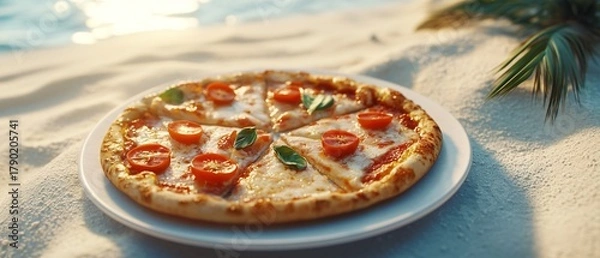 Fototapeta Freshly Sliced Hot Pizza with Tomatoes