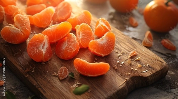 Fototapeta Exquisite Fresh Persimmon and Tangerine Slices