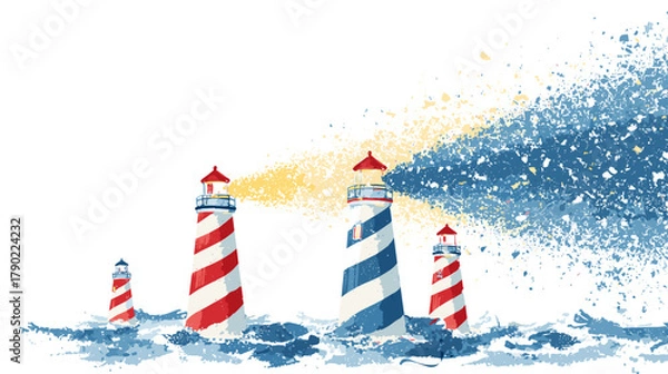 Fototapeta Colorful Lighthouse Illustration with Dynamic Paint Splatter Effect