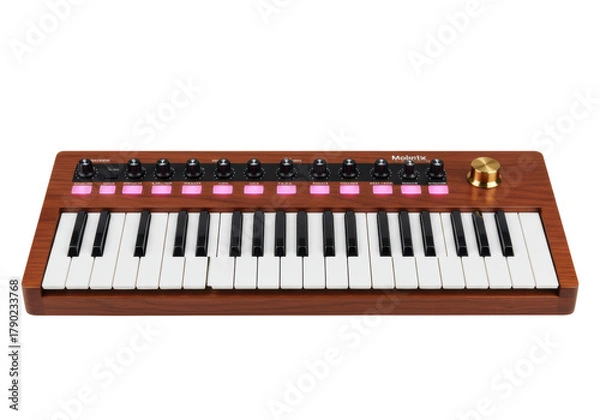 Obraz Isolated keyboard synthesizer for music creation, wood frame, studio equipment for sound production