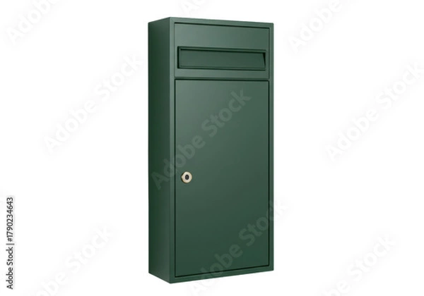 Obraz Isolated metal mailbox, modern green outdoor mail box for house entrance, secure locking system