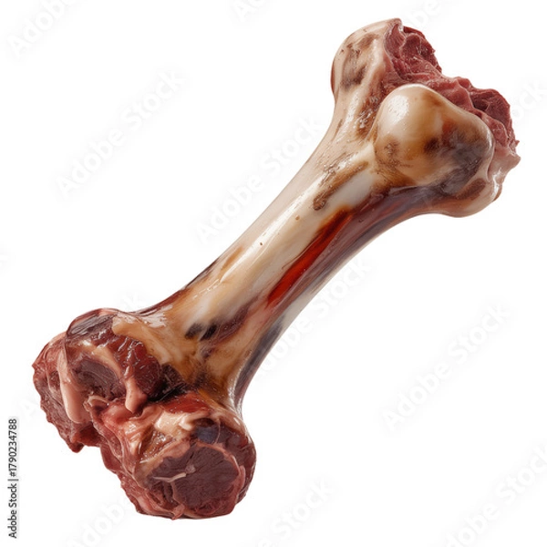Fototapeta Raw Beef Bone with Meat and Marrow Isolated on White Background graphic design isolated on a transparent background