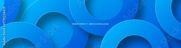 Fototapeta 3D blue abstract background overlap layer on bright space with circles effect decoration. Modern graphic design element cutout style concept for web banner, art, flyer, card, or brochure cover