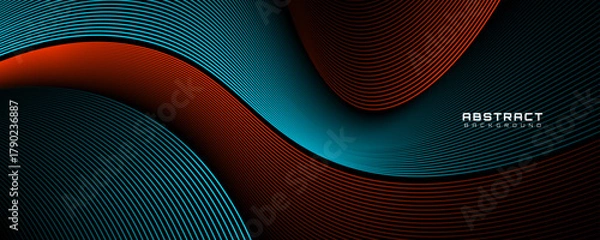 Fototapeta 3D blue orange lines techno abstract background overlap layer on dark space with waves effect decoration. Modern graphic design element stripes style concept for web, flyer, card, or brochure cover