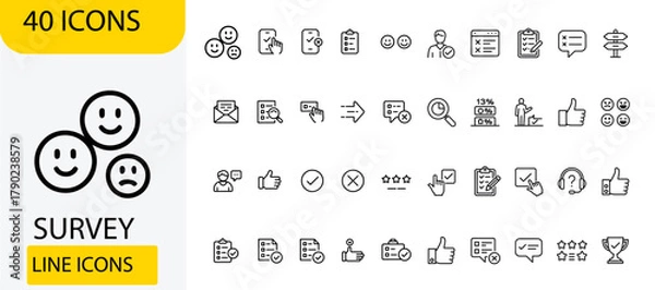 Obraz Survey and Feedback Line Icons Pack | Questionnaire, Poll, and Research Vector Collection