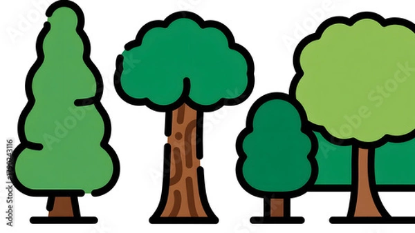 Fototapeta Cartoon Trees Clipart, Vector Illustration, Nature Design, Landscape Elements