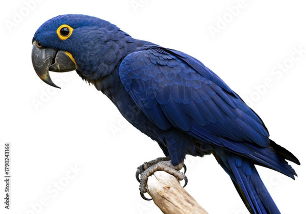 Obraz Isolated Hyacinth Macaw, Anodorhynchus hyacinthinus Perching on a Branch in the Rainforest, Brazil