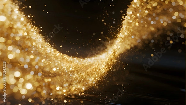 Fototapeta Golden Glitter Explosion, Festive Sparkles, Celebration Background, Luxurious Design, Sparkling Light Effect