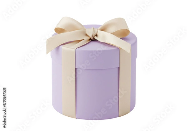 Obraz Isolated lilac box with a cream ribbon in a studio setting, presents and holiday packaging