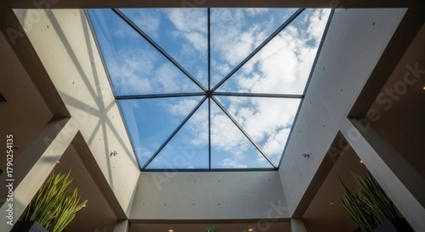 Fototapeta Modern architectural skylight with a view of the sky