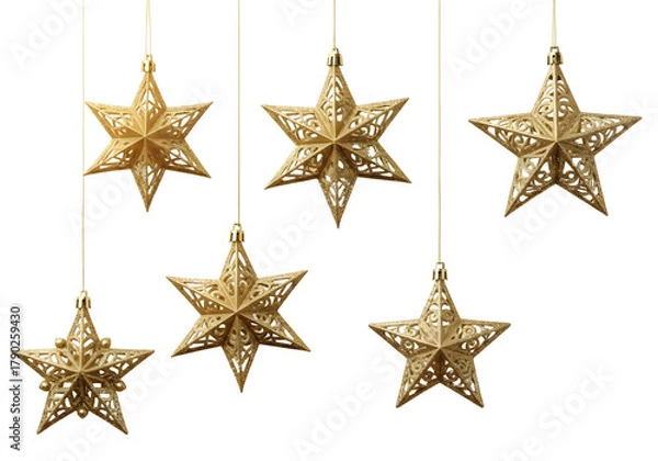 Fototapeta Collection of festive green and gold christmas ornaments isolated on transparent background