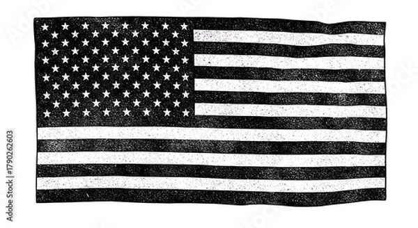Fototapeta Black and white American flag with stars and stripes, a symbol of patriotism and national identity.