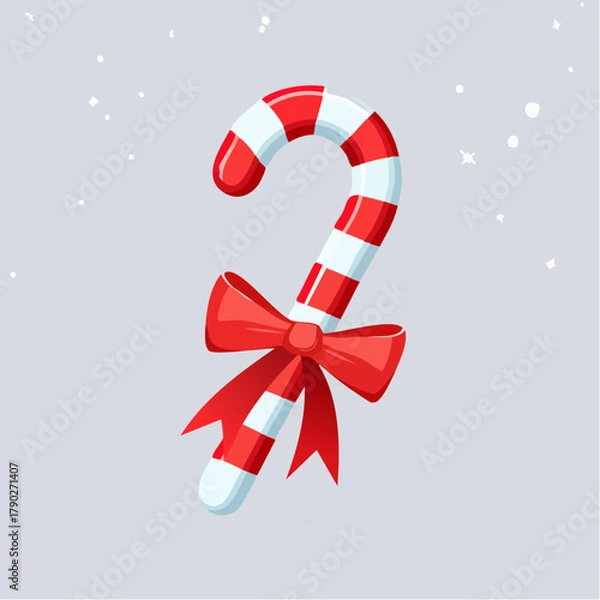 Obraz Festive Candy Cane with Red and White Stripes and a Bow.