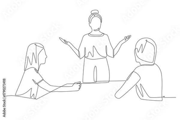 Fototapeta Businesswoman in meeting concept one-line drawing