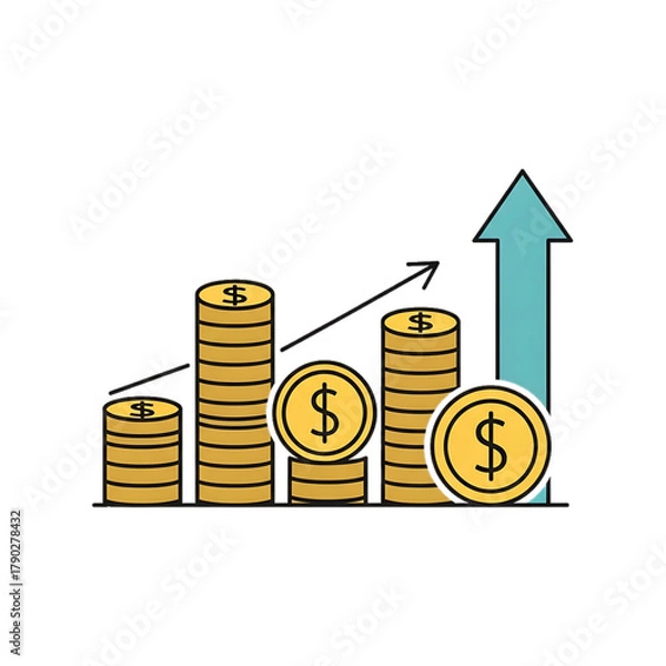 Fototapeta Stack of coins with arrow showing business growth.