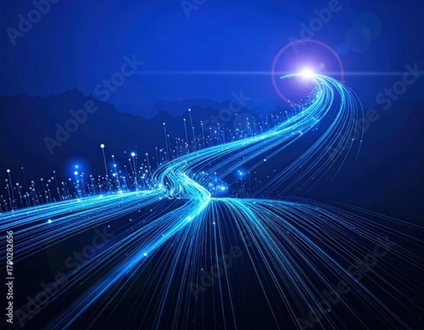 Fototapeta Abstract Digital Data Flowing Through a Connected Network with Human Silhouette